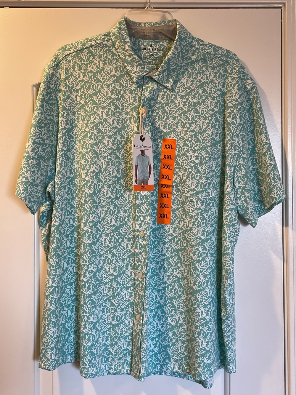 Tailor Vintage Men's Button-Down Shirt - Teal & White Coral Print